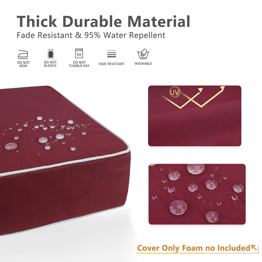Porch Shield Patio Chair Seat Cushion Covers Set 4 Waterproof Fade Resistant Outdoor Cushion Slipcovers 20 X 18 X 4 Inch, Burgun