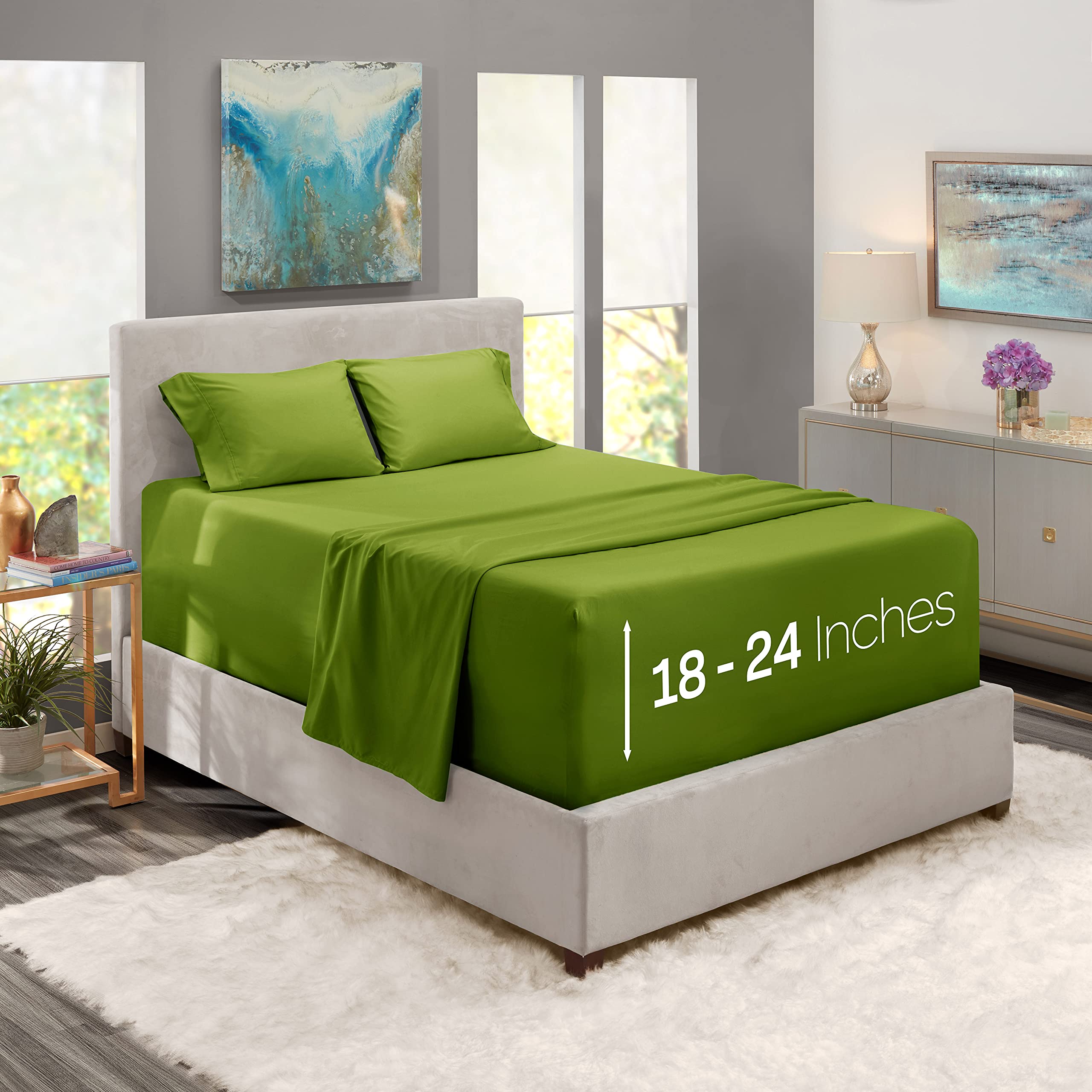 Nestl Extra Deep Pocket Sheets - Fits Mattress 18-24 Inches Deep, Extra Deep Pocket Twin Xl Sheets Sets, 4 Piece Twin Xl Size Sheets, Twin Xl Sheets Deep Pocket, Calla Green Sheets