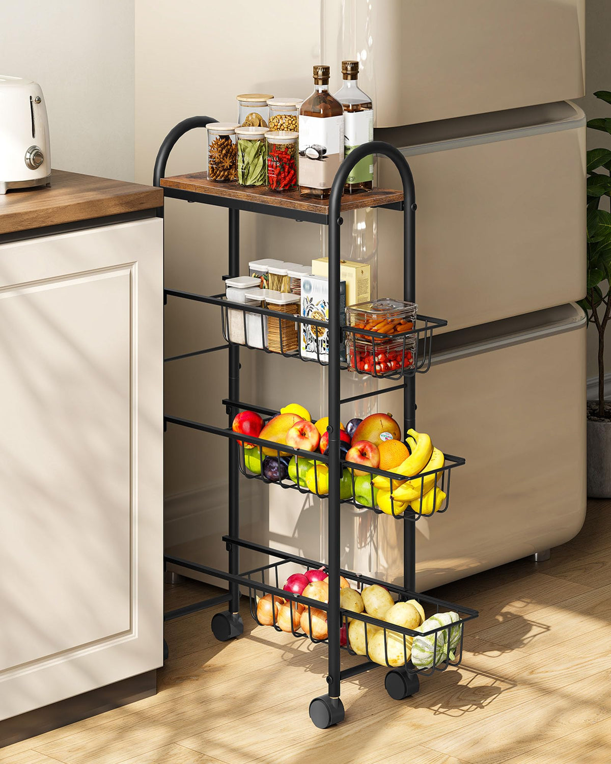 CHOEZON Slim Storage Cart, Storage Shelf on Wheels, Storage Rack with PullOut Baskets, Movable Cart with Handles, for Kitchen, 