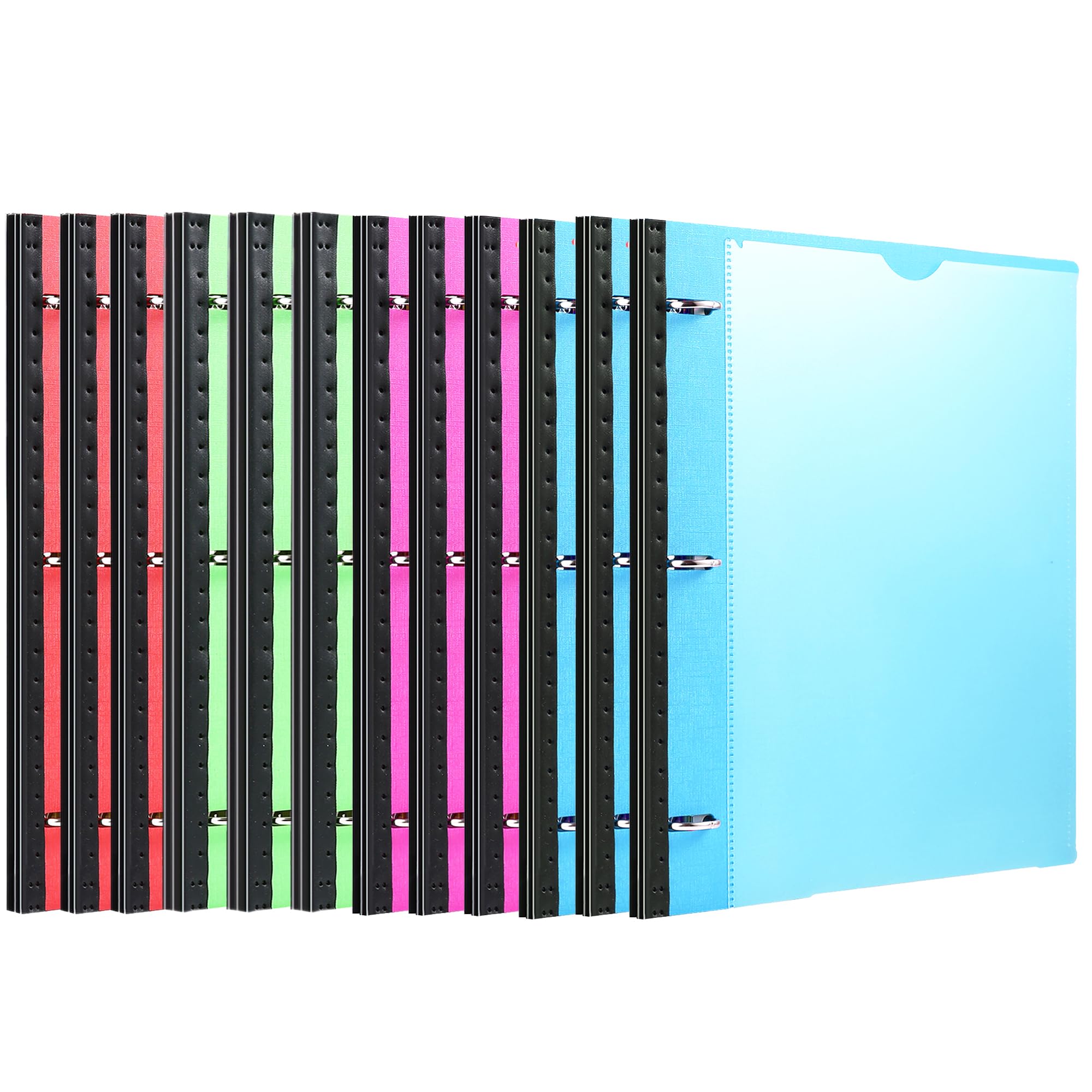 Makhistory Telescoping 3 Ring Binder-12Pcs, Flexible Binder With Customized Front Cover+Clear Catalog Pocket+3 Round Rings, Flat