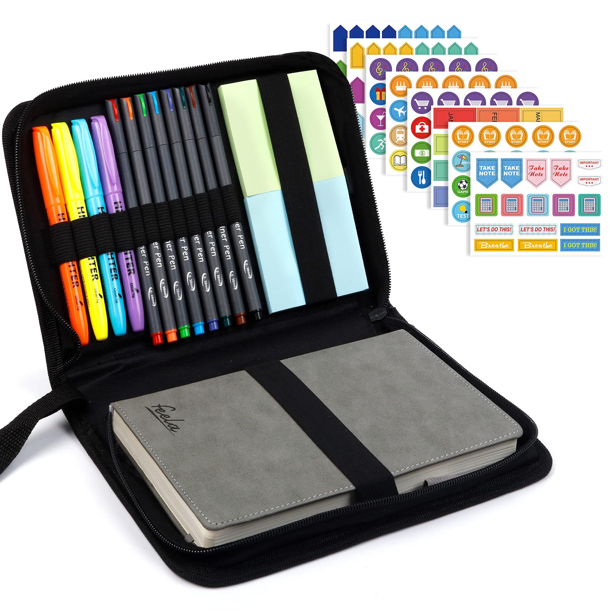 Undated Planner, 2024 Monthly & Weekly Academic Planner Kit, Feela A5 Daily Student Notebook, School Supplies With Highlighters,