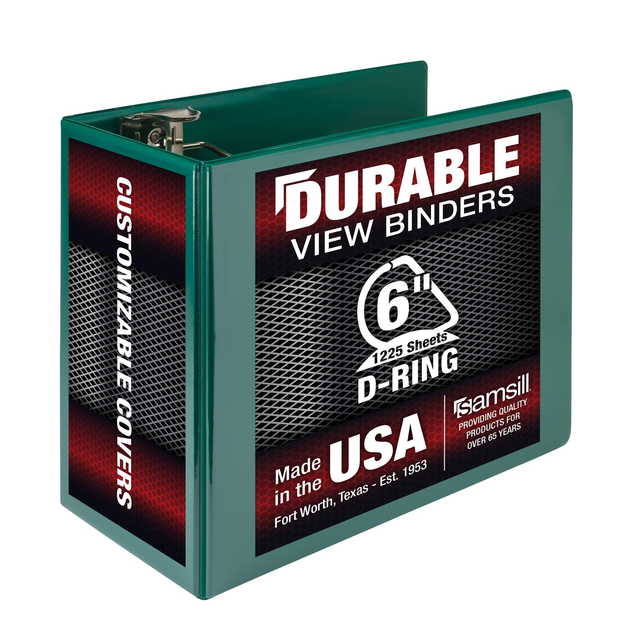 Samsill Durable 6 Inch Binder, Made In The Usa, Locking D Ring Binder, Customizable Clear View Cover, Green, Holds 1225 Pages