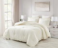 Chezmoi Collection Nora 3-Piece Ruffled Edge Trim Soft Washed Microfiber Comforter Set (King, Ivory)