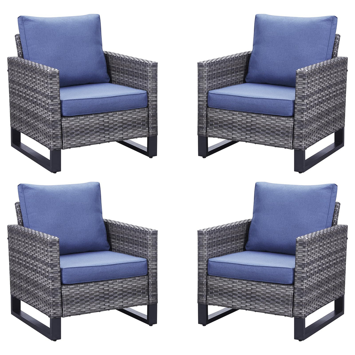 Belord Outdoor Wicker Chair Patio Chairs Set Of 4, All Weather Rattan Club Chairs 4 Piece Furniture Set With Leveling Feet Water