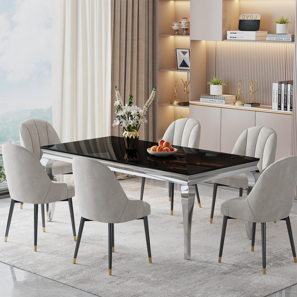 Acme Fabiola Dining Table in Stainless Steel and Black Glass