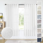 MEETBILY White Linen Curtains 63 Inch Length for Living Room 2 Panels Back Tab Pocket Modern Farmhouse Semi Sheer Light Filterin