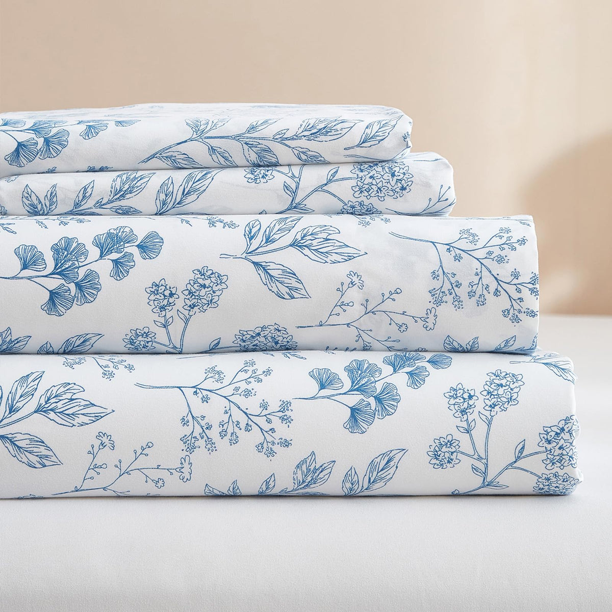 Full Size Sheet Set White - Cooling Sheets Blue Floral Sheets Full Sheet Sets- Deep Pocket Fitted Sheets Full - Extra Soft Beddi
