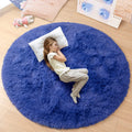 junovo Rug 4x4 Feet, Light Navy, Fluffy Soft Area Rugs for Kids Girls Room Princess Castle Plush Shaggy Carpet, Circular Home De
