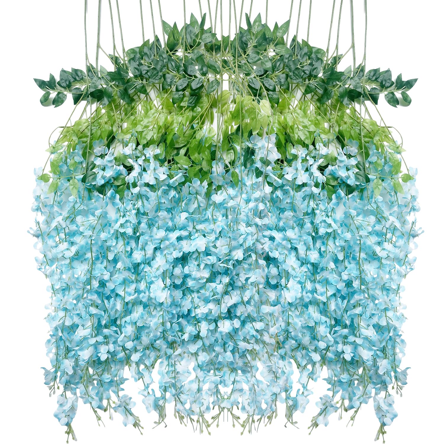 WONICE Artificial Flowers Hanging Flowers, Fake Wisteria Flower Garland Silk Vines Rattan String Decor for Home Wedding Arch Wal