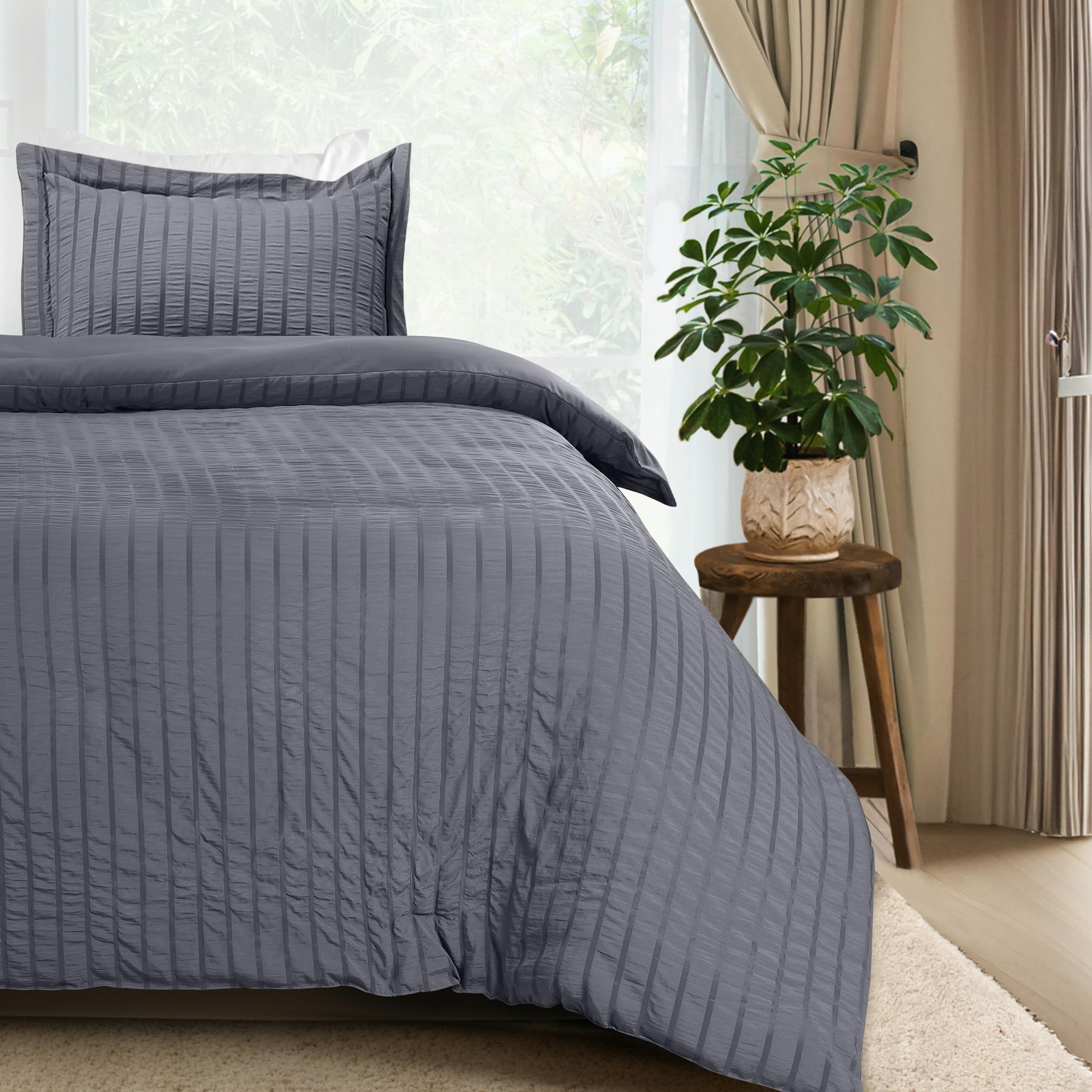 Utopia Bedding Seersucker Duvet Cover Twin Size - Soft Textured Duvet Cover with 1 Pillow Shams - Striped Comforter Cover 68 x 9