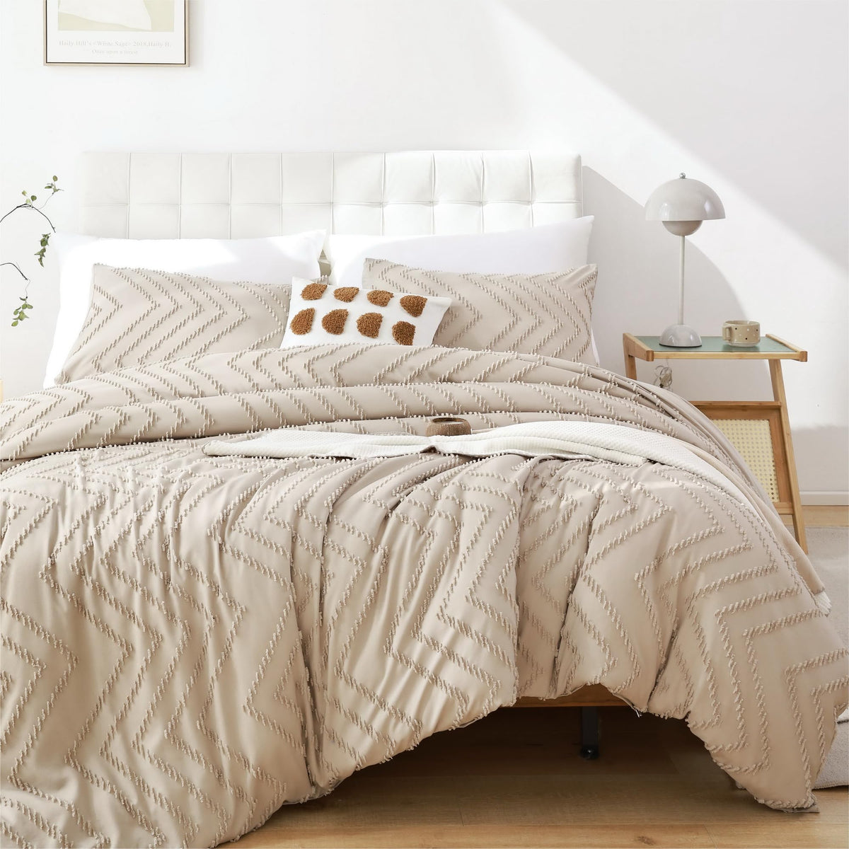 Yirddeo Taupe King Size Comforter Set 3Pcs, Boho King Comforter Set Farmhouse King Size Bedding Set, Vertical Tufted King Bed Se