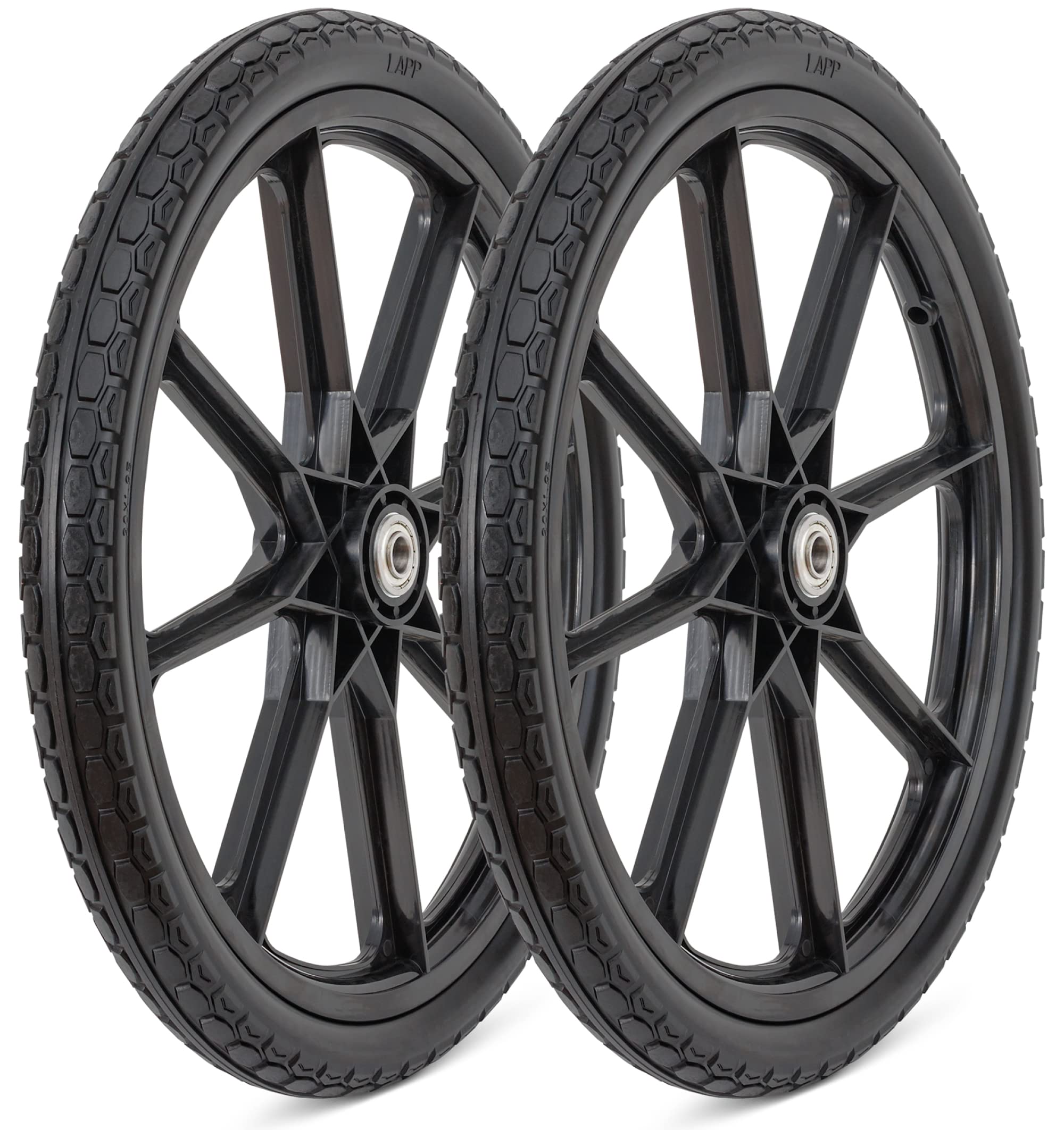 Lapp Wheels Set Of Two 20X1.95 With 5/8 Bearing. Flat Free Plastic Spoke Wheel, Utility Cart, Garden Carts, Replacement Wheels,