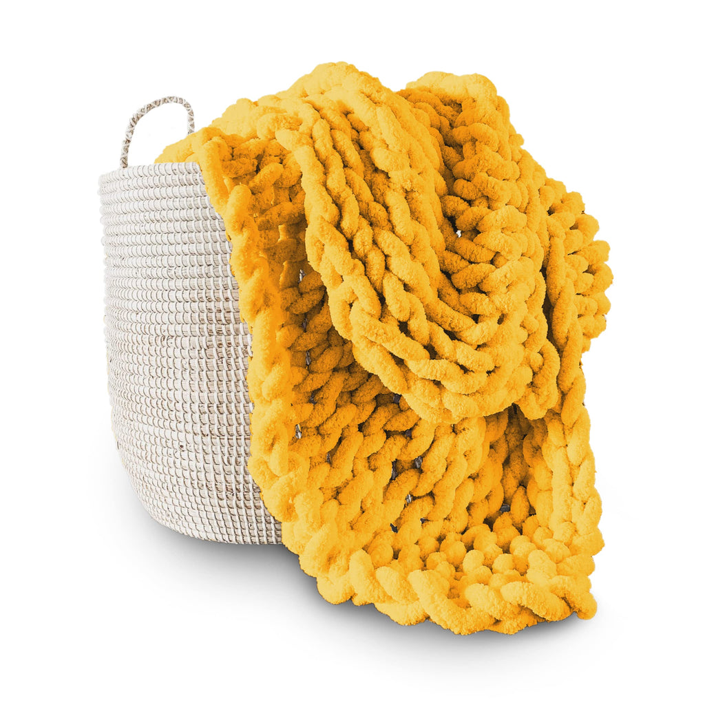 Adyrescia Chunky Knit Blanket Throw | 100% Hand Knit With Jumbo Chenille Yarn (60''X80'', Harvest Yellow)