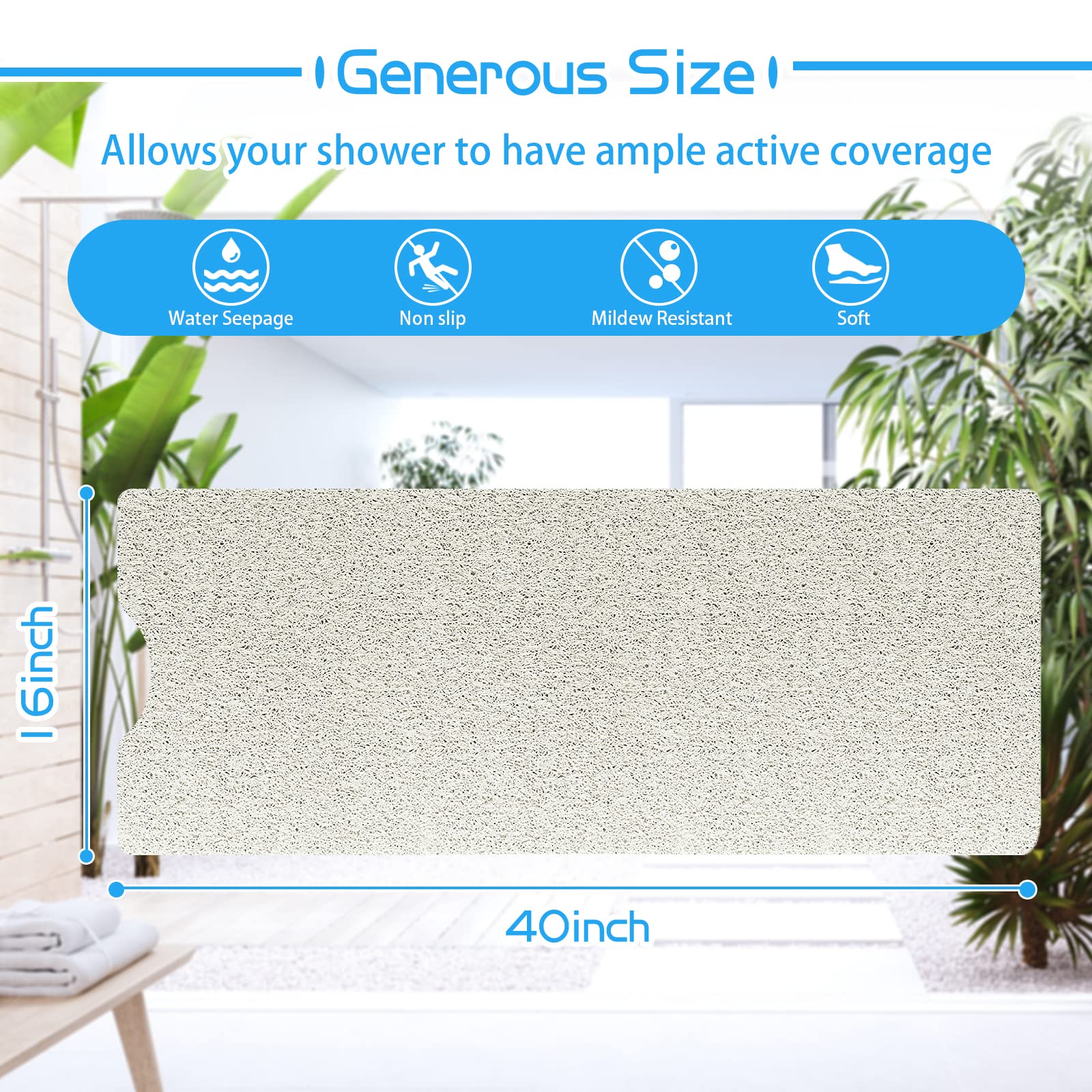 Oxtail Bathtub Mat Non Slip Shower Mat Soft Pvc Loofah Bath Tub Mats For Bathroom 16''X40'', White