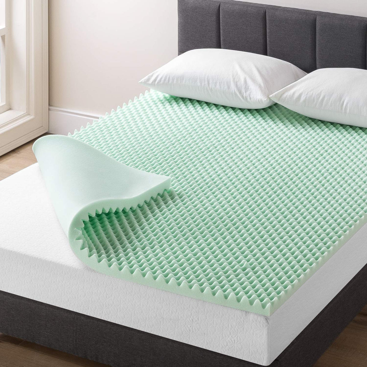 Best Price Mattress 2 Inch Egg Crate Memory Foam Mattress Topper With Calming Aloe Infusion, Certipur-Us Certified, Twin Green