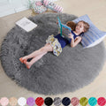 Gray Round Rug for Bedroom,Fluffy Circle Rug 5X5 for Kids Room,Furry Carpet for Teens Room,Shaggy Circular Rug for Nursery Ro