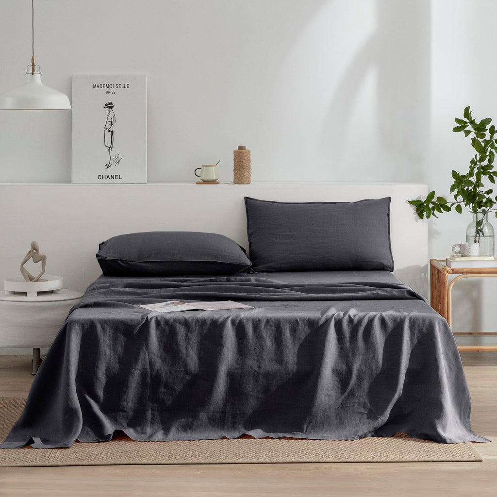 EVERLY Linen Queen Sheets Set, 100% Stonewashed French Linen Bed Sheets Deep Pocket Sheets, 4 Pieces (1 Flat Sheet, 1 Fitted She