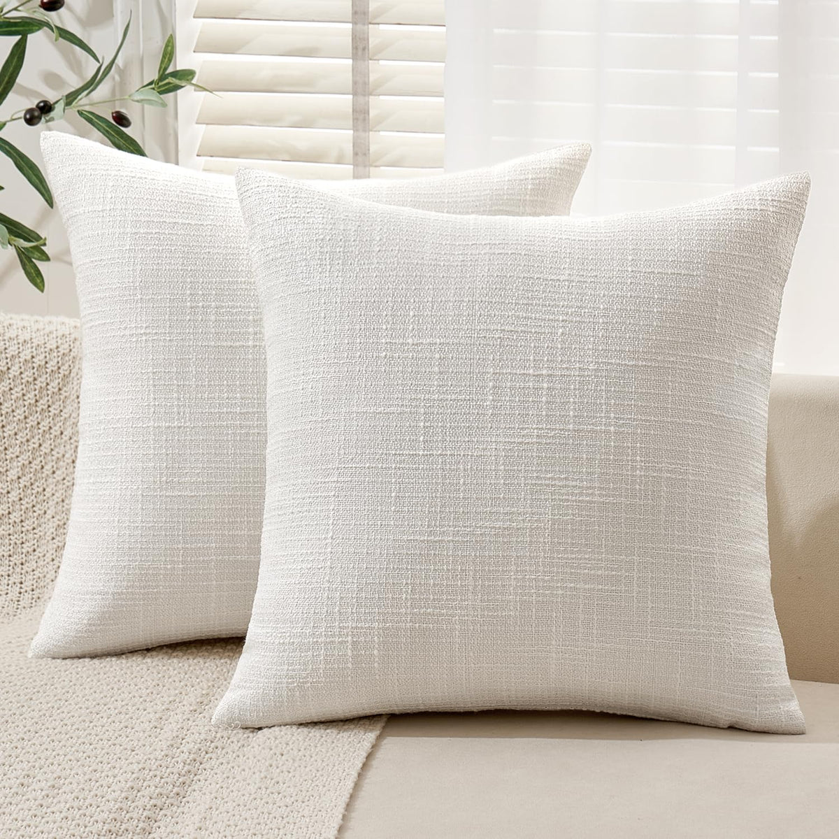 Miulee Burlap Linen Throw Pillow Covers 18X18 Inch Christmas Pure White Decorative Pillow Covers Modern Farmhouse Pillowcases So