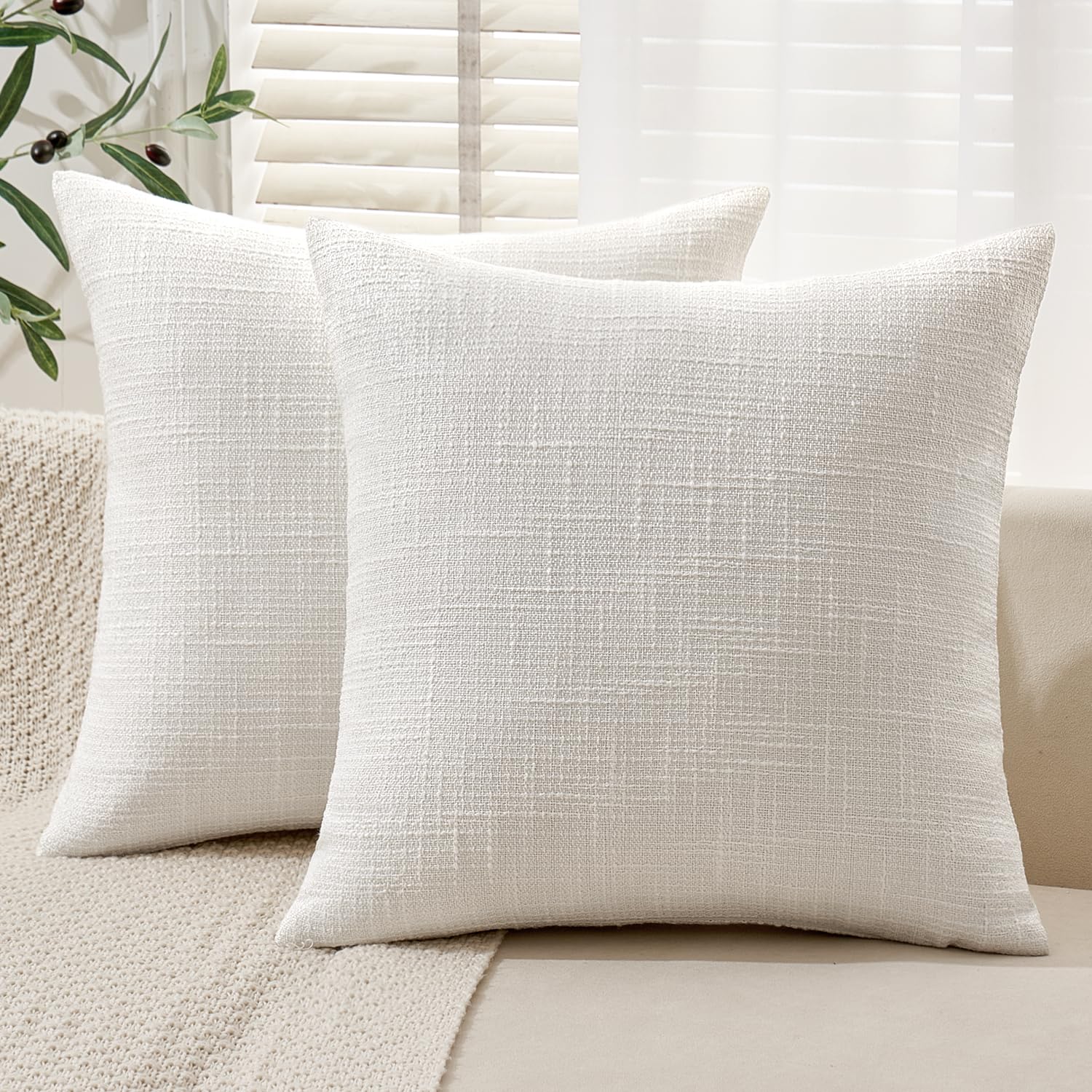 MIULEE Burlap Linen Throw Pillow Covers 20x20 Inch Christmas Pure White Decorative Pillow Covers Modern Farmhouse Pillowcases So