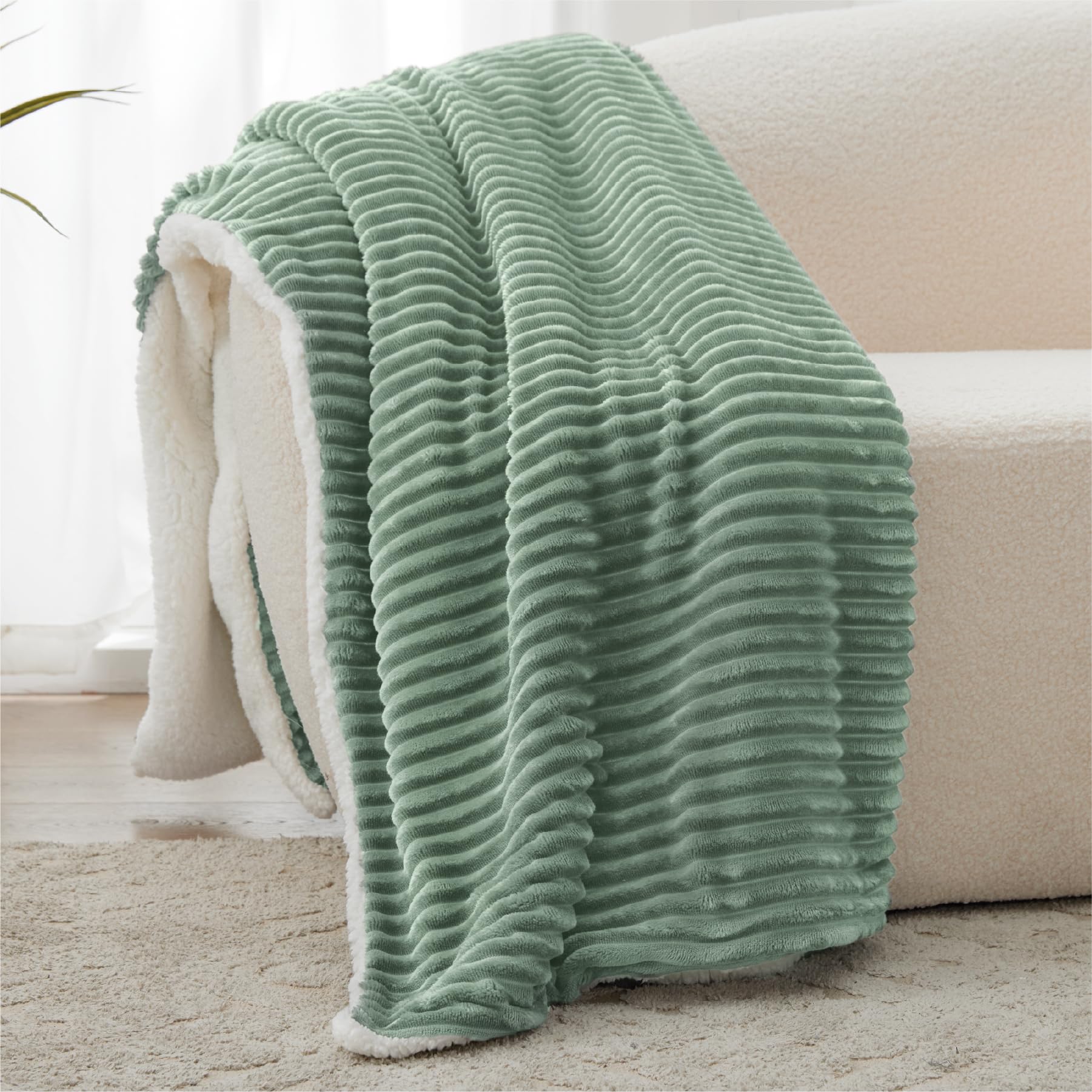 Kozyhvn Sherpa Green Throw Blanket For Couch - Soft Cozy Fleece Blanket, Warm Blanket For Winter, Reversible Blanket For Sofa, S