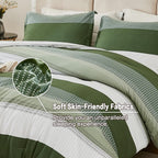 Litanika Olive Green Comforter Set Queen - 3 Pieces Lightweight Olive Green White Colorblock Stripe Fluffy Bedding Comforter Set