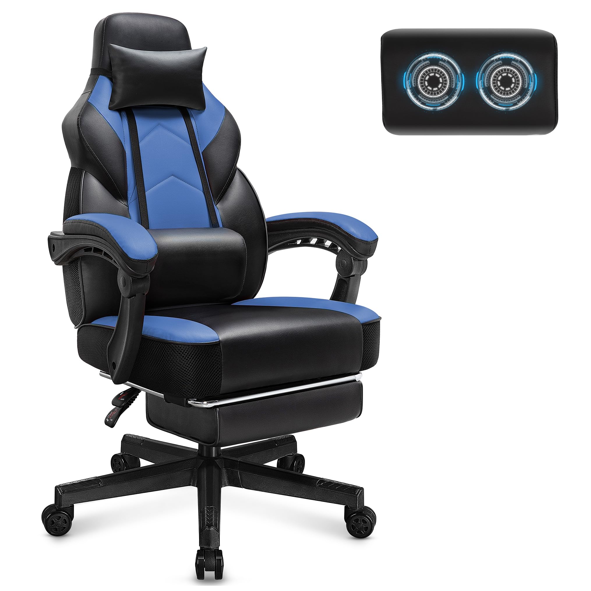 Video Game Chair For Adults, Gaming Chair With Footrest, Big And Tall Computer Chair With Massage Lumbar Support 330Lbs Weight C