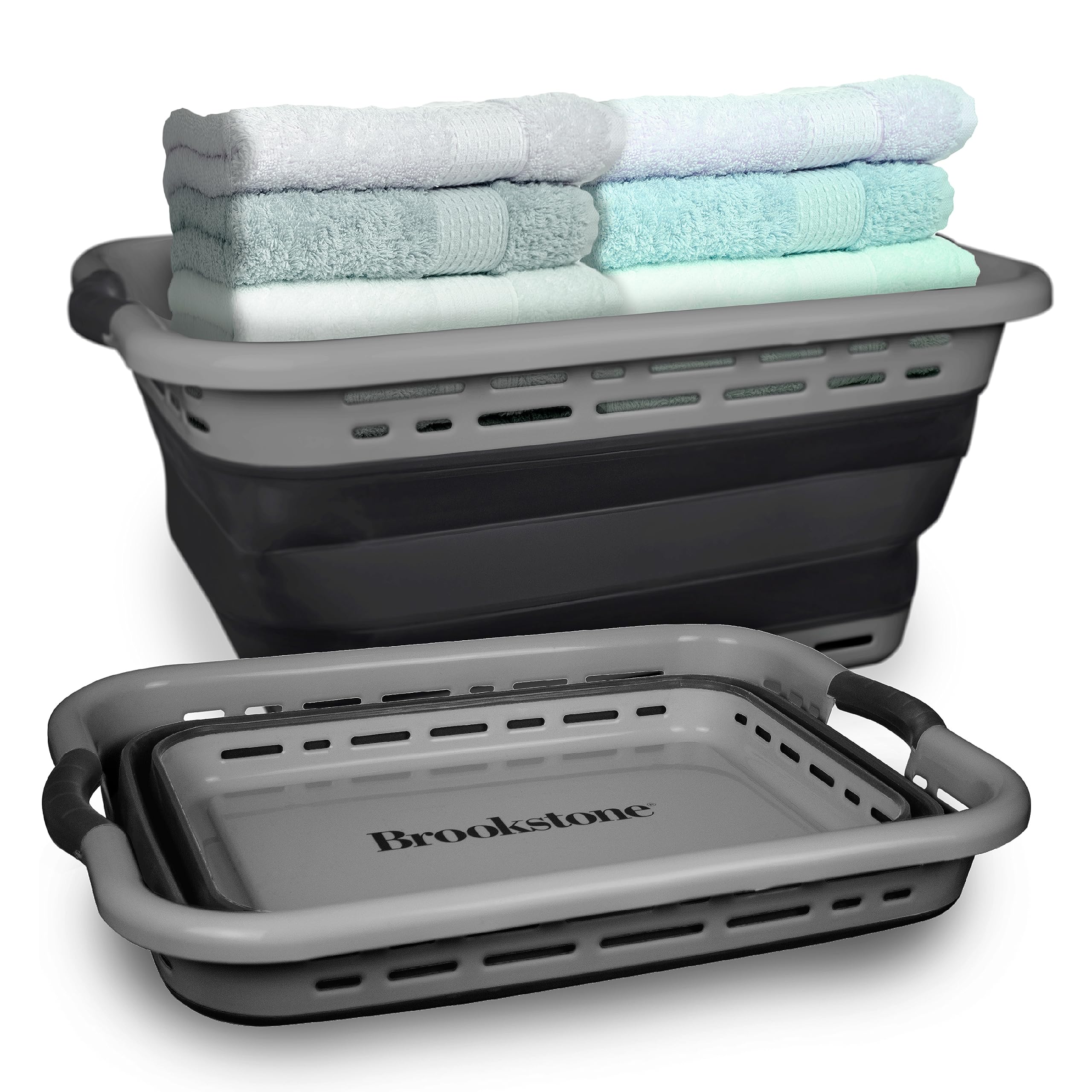 BROOKSTONE, 1 UNIT, 11 GALLONS - [OUR LARGEST BASKET EVER] 24 Collapsible Laundry Basket, Comfort Non-Slip Grip Handles, Minimal