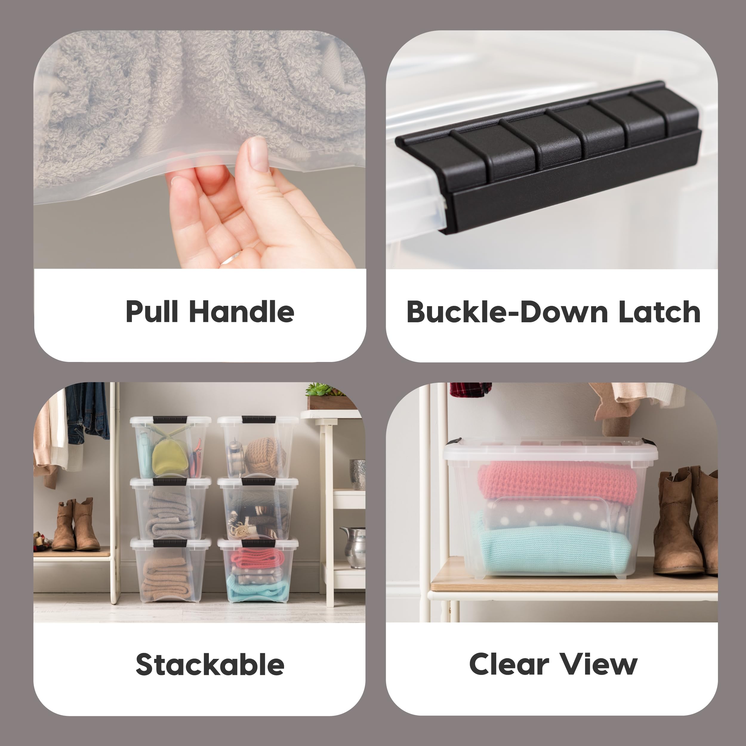 Iris Usa 19 Qt Stackable Plastic Storage Bins With Lids, 6 Pack - Bpa-Free, Made In Usa - See-Through Organizing Solution, Latch