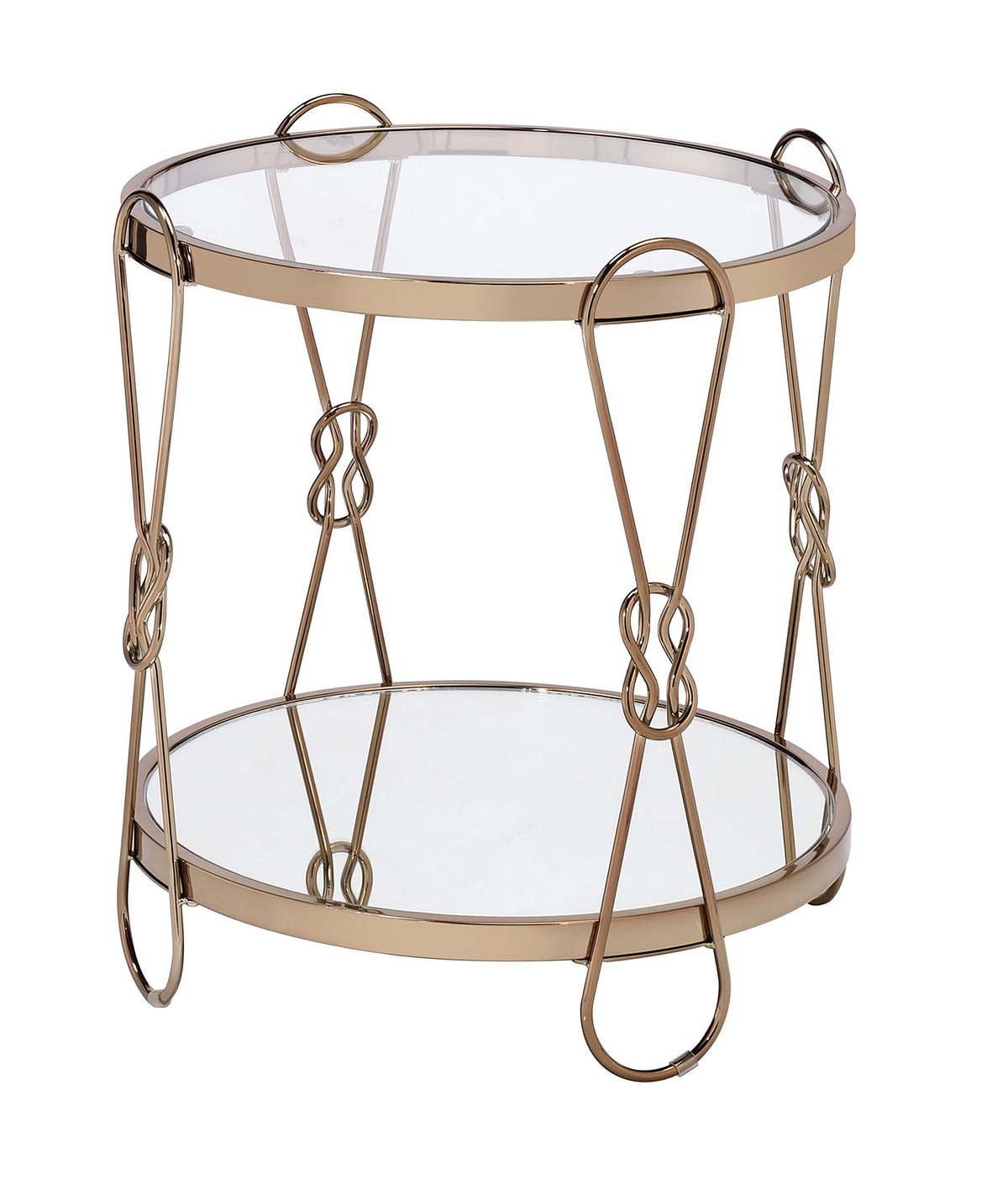 Benjara, Gold And Clear Metal End Table With Mirrored Top And 1 Bottom Shelf