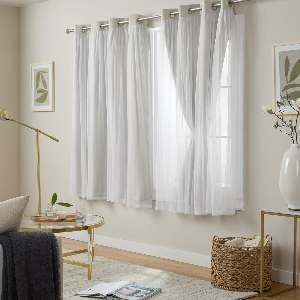 Town & Country Luxe Exclusive Home Catarina Layered Solid Room Darkening Blackout And Sheer Grommet Top Curtain Panel Pair, 52X6