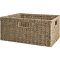 StorageWorks Jumbo Wicker Basket for Orgainzing, Seagrass Storage Basket with Built-in Handles, Handwoven Wicker Basket for Blan
