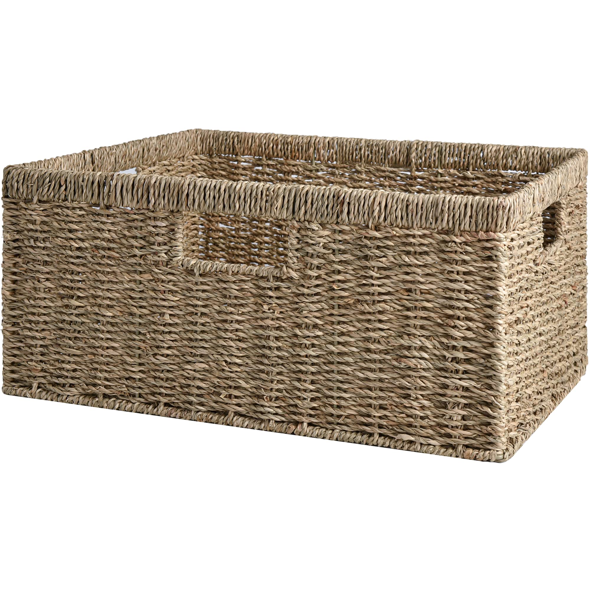 StorageWorks Jumbo Wicker Basket for Orgainzing, Seagrass Storage Basket with Built-in Handles, Handwoven Wicker Basket for Blan