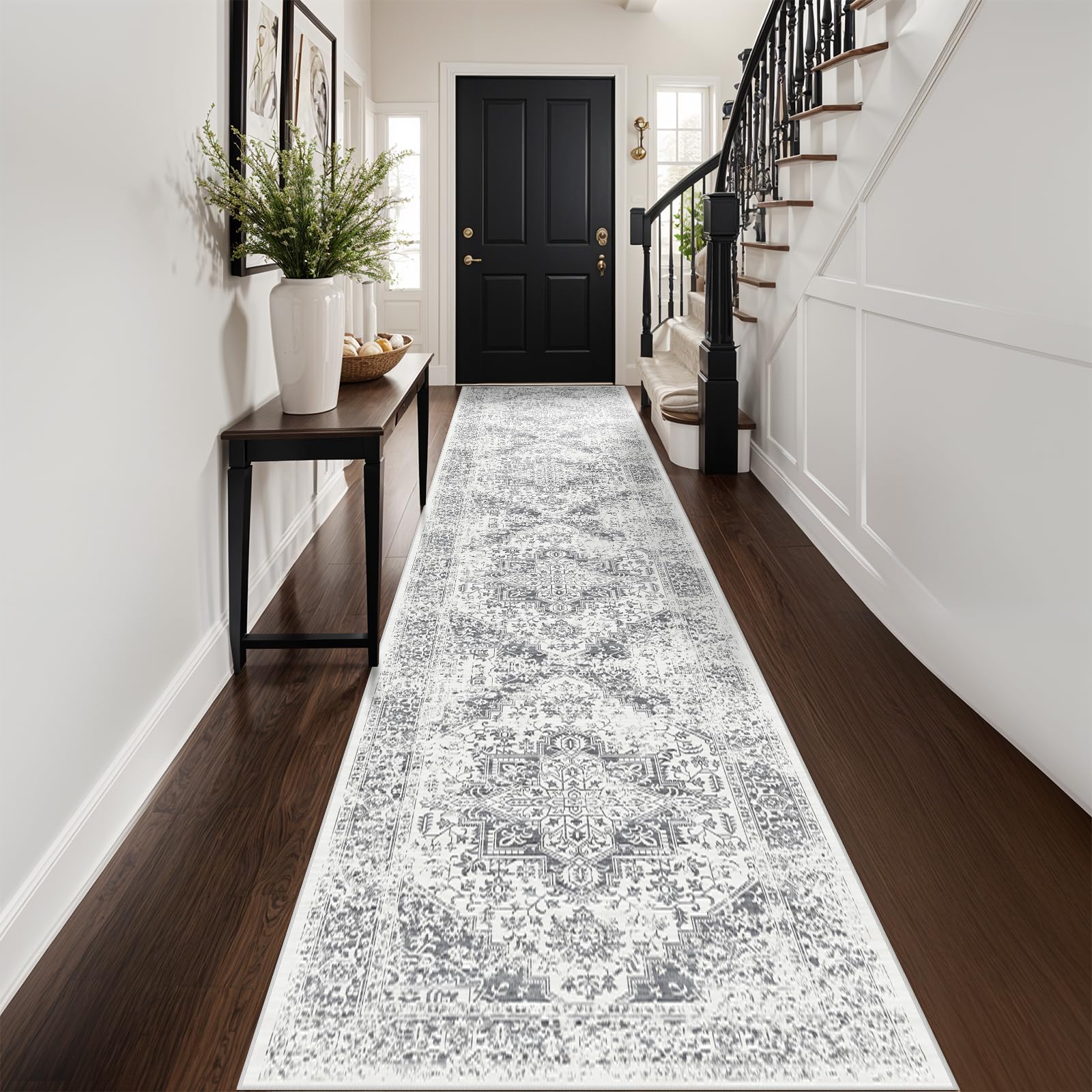 Washable 26x14 Runner Rug - Non-Slip Vintage Runner Rug for Entryway Low-Pile Medallion Long Rugs for Hallway Waterproof Tra