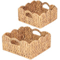 Scalloped Baskets (NaturalSet of 2) Basket Living Room Organizer, Water Hyacinth Baskets For Decor, Woven Basket for Bathroom, 