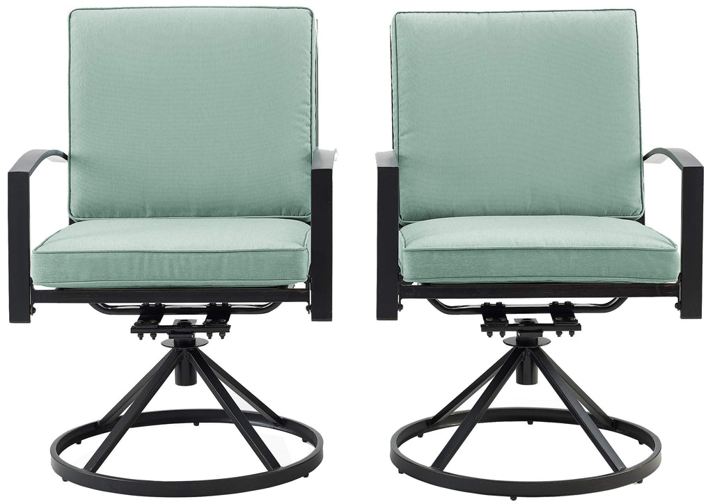 Crosley Furniture KO60026BZ-MI Kaplan Outdoor Metal Dining Swivel Chairs, Set of 2, Oiled Bronze with Mist Cushions
