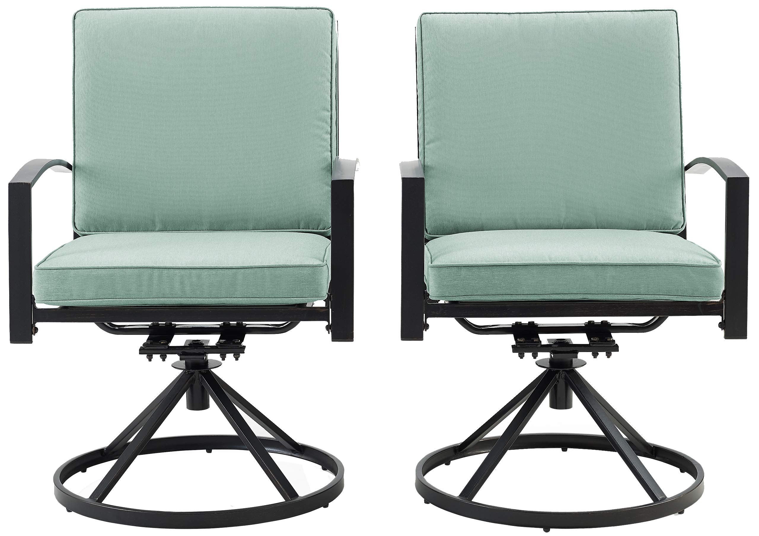 Crosley Furniture KO60026BZ-MI Kaplan Outdoor Metal Dining Swivel Chairs, Set of 2, Oiled Bronze with Mist Cushions