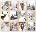 Whaline 11x14in 12Pcs Winter Wall Art Prints Cozy Christmas Room Decor Aesthetic Scandinavian Poster Snow Forest Frost Deer Moun