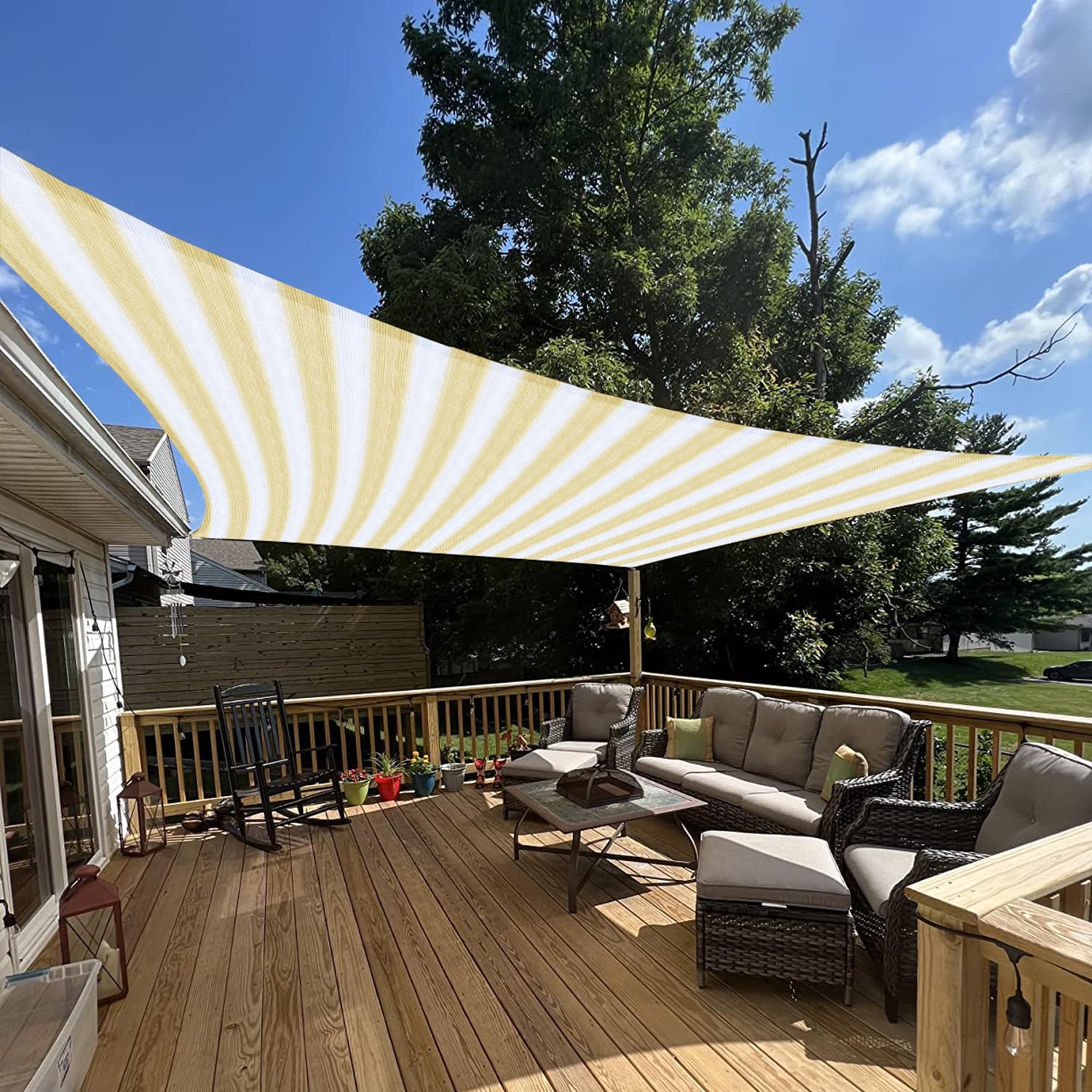 E&K Sunrise 3' X 4' Sun Shade Sail Rectangle Canopy Shade Cover Uv Block For Patio Backyard Garden Outdoor (Beige White Stripe)