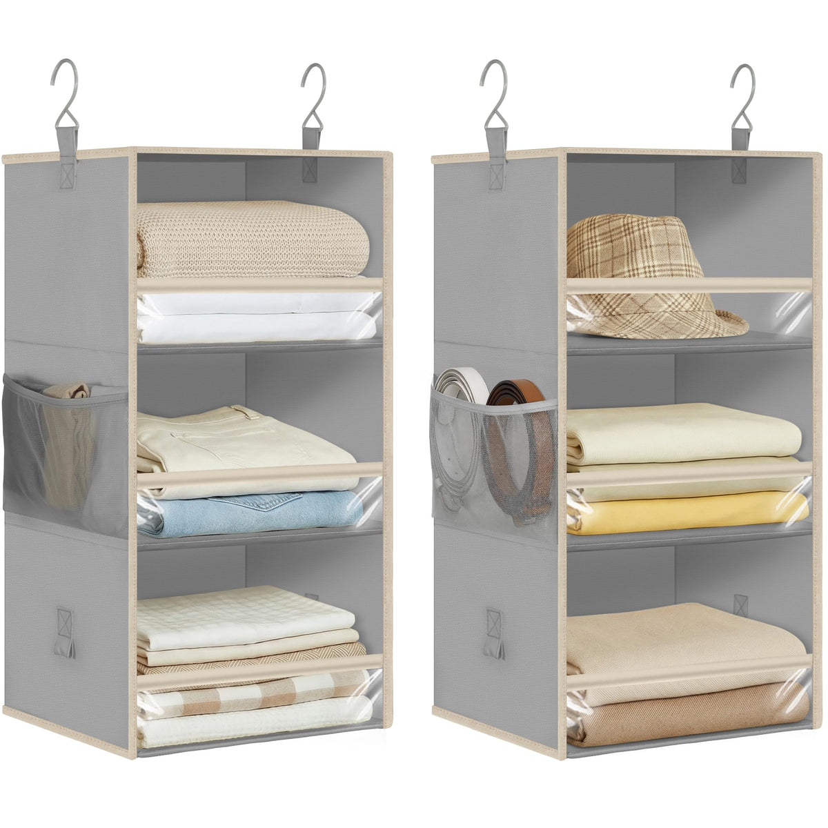 STORAGE MANIAC 6Shelf Hanging Closet Organizer and Storage, 2 Separable 3Shelf Haning Organizers for Closet, Collapsible Hangi