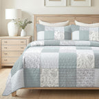 Soul & Lane Memory Lane 3-Piece Cotton Quilt Set - King Size With 2 Shams, Sage Green Patchwork Quilted Comforter, Lightweight C