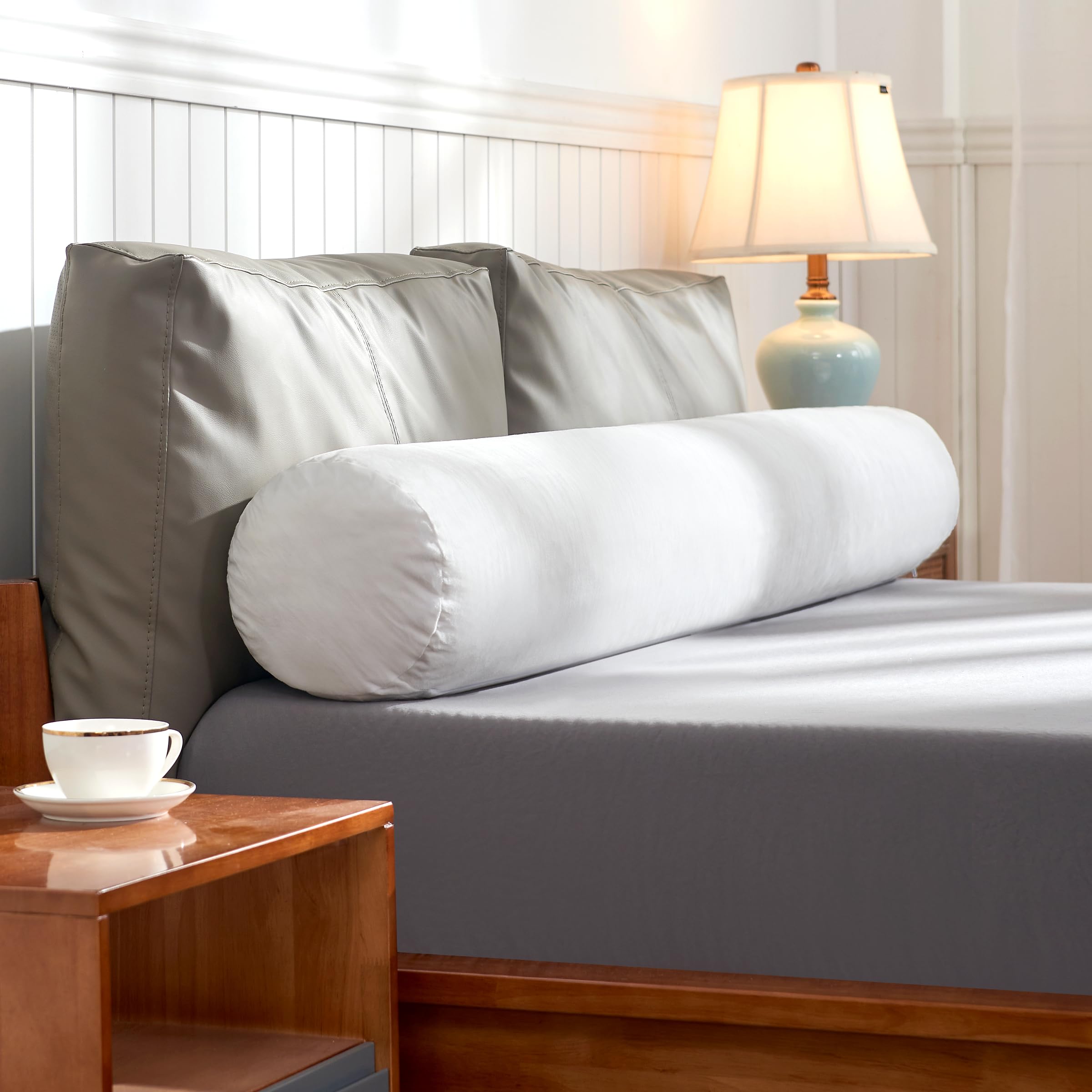 Symax Queen Size(7.8'X60.2') Bed Round Pillow With Shredded Memory Foam, Headboard Pillow With Washable Short Plush Cover, Fil