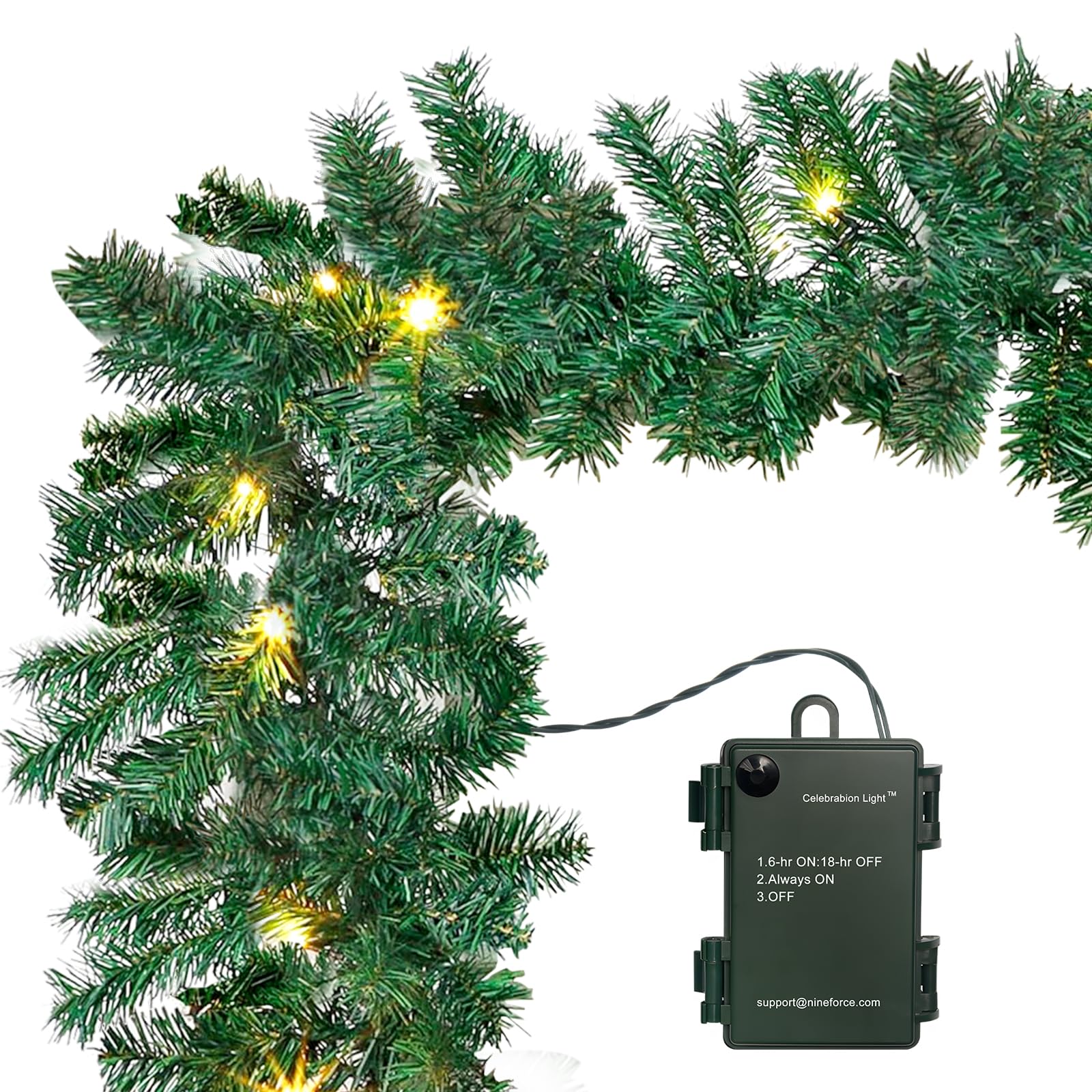10Ft Christmas Garland with 50 LED Lights - 2 Pack Pre-lit Battery Operated Outdoor Christmas Garland Waterproof String Light wi