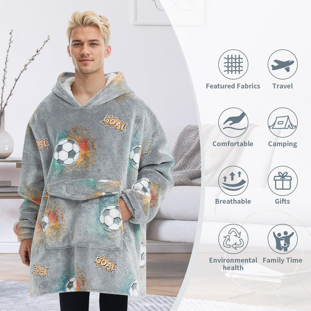 Fiosnow Glow In The Dark Football Blanket Hoodies For Women And Men Adult Oversize Wearable Blanket Hoodies For Soft And Warm