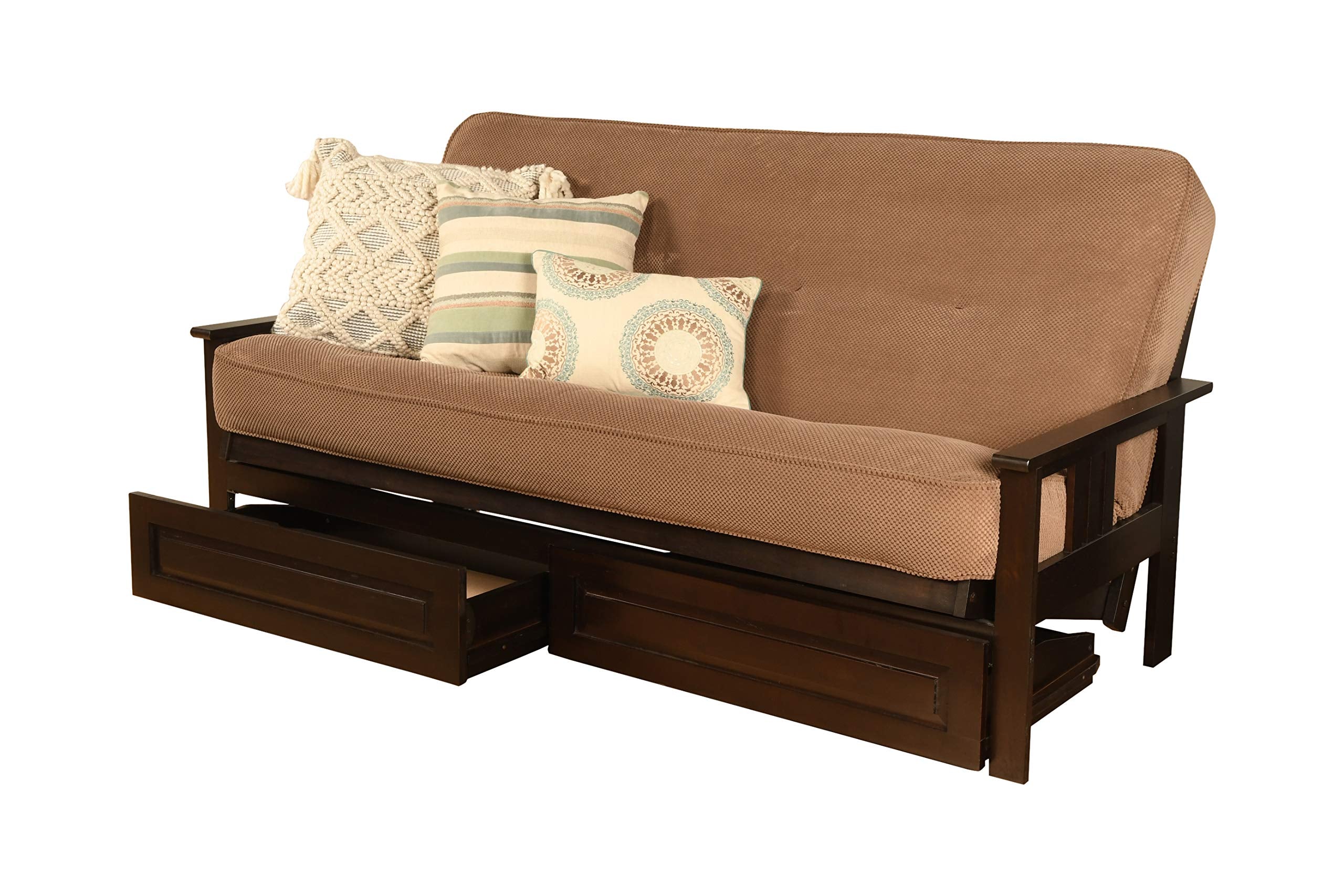 Kodiak Furniture Monterey Futon Set with Storage Drawers, with Espresso Base and Marmont Mocha Mattress