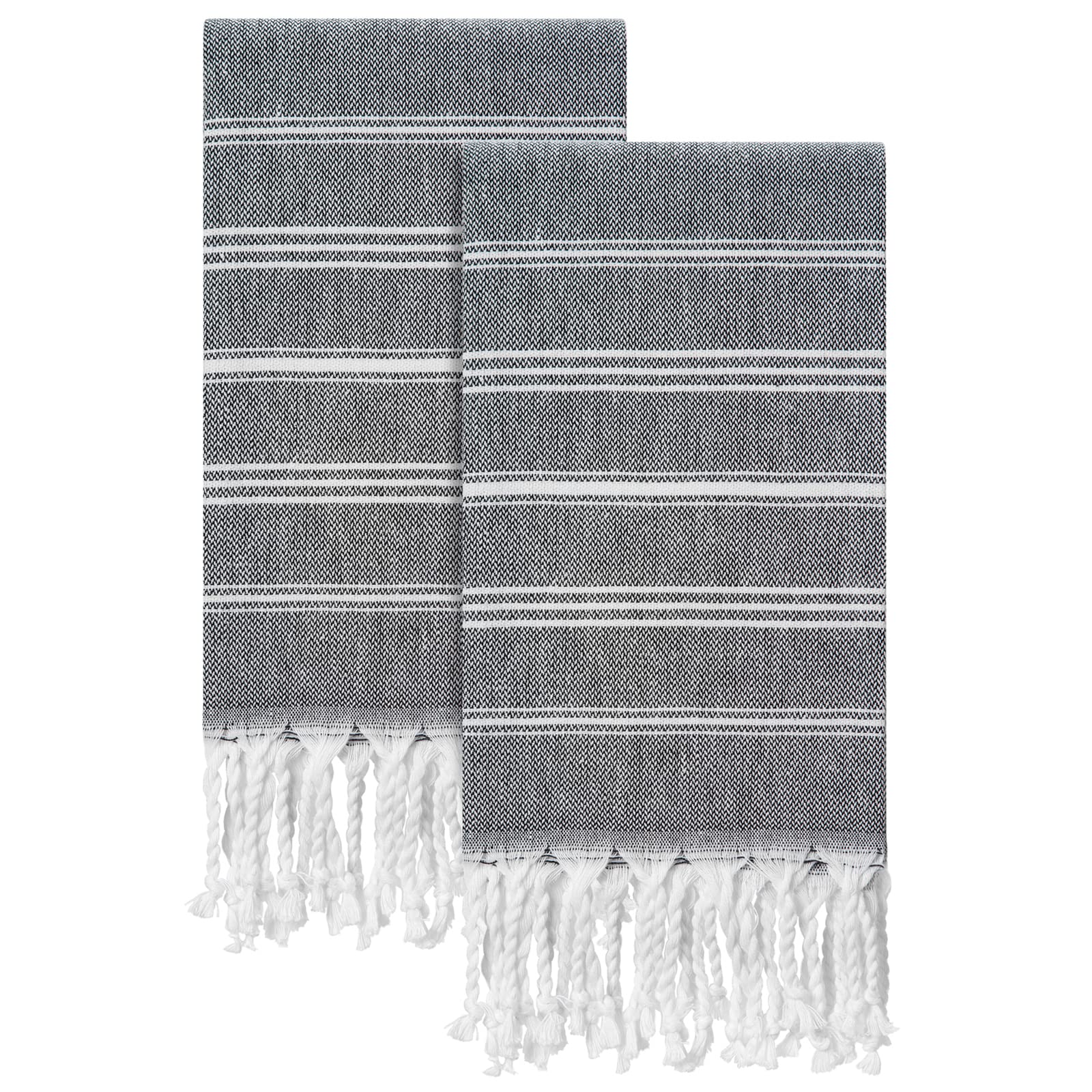 cabanana Cotton Turkish Hand Towel - Set of 2 | Boho Kitchen Tea Towels, 30 x 20 Inches Thin Decorative Bathroom Towel (Black)