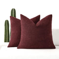 Romandeco Boucle Decorative Throw Pillow Covers For Couch Set Of 2, 18X18 Inches, Burgundy