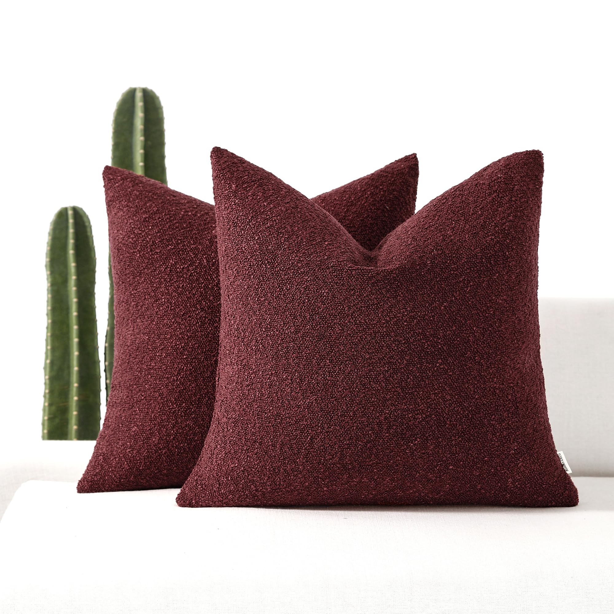 Romandeco Boucle Decorative Throw Pillow Covers For Couch Set Of 2, 18X18 Inches, Burgundy