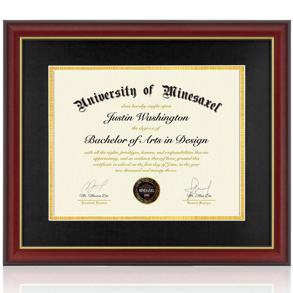 Minesaxel Diploma Frame 14x17 with Black Mat Fits Document, Certificate or 16x20 Picture without Mat, 17x14 Cherry Red Frame for