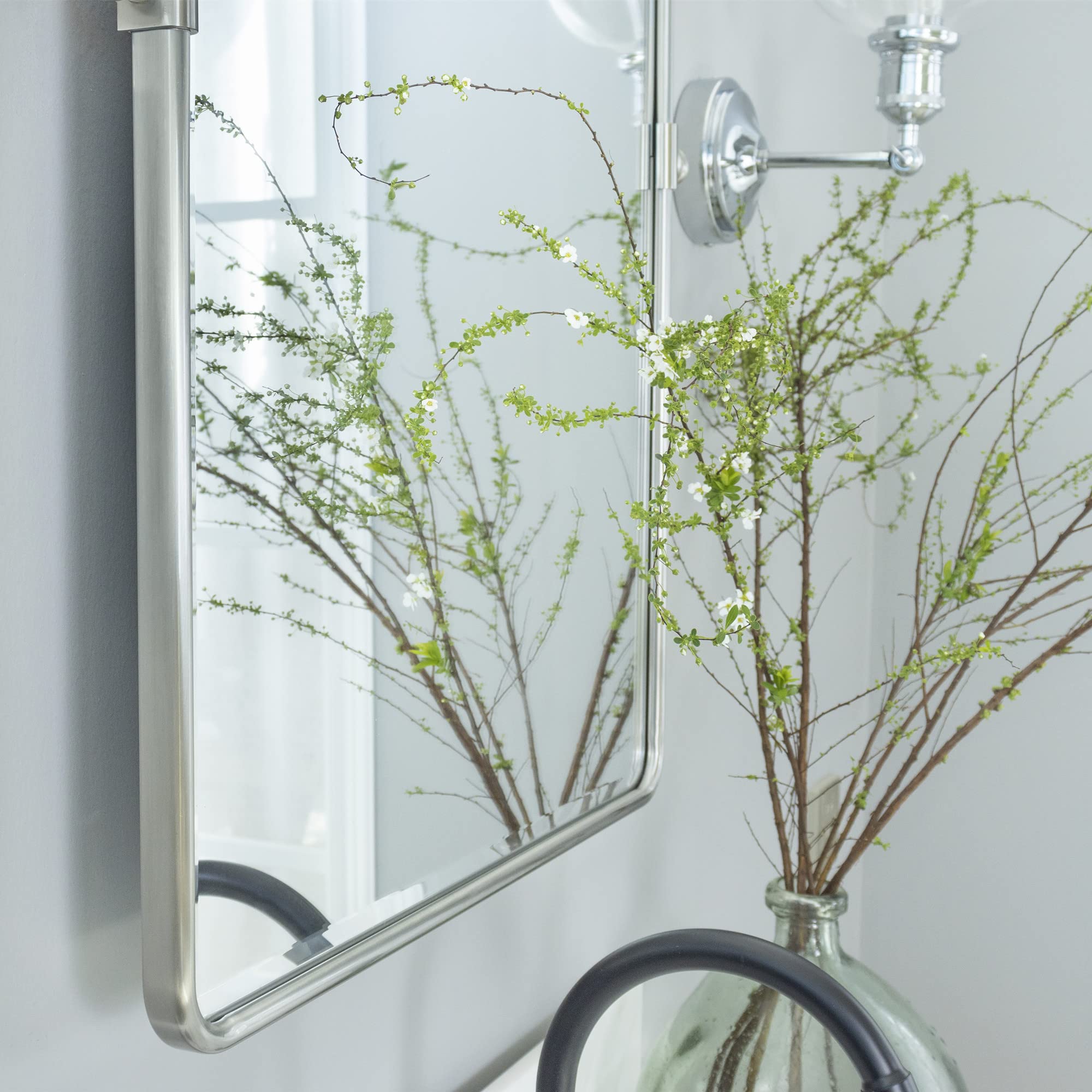 Tehome 40X30'' Brushed Nickel Horizontal Pivot Mirror 30X40'' Metal Framed Rectangle Tilting Beveled Vanity Mirrors For Wall