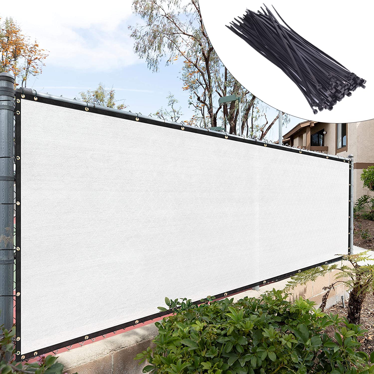 Royal Shade Custom Size 4' X 116' White Fence Privacy Screen Windscreen Cover Netting Mesh Fabric Cloth - Cable Zip Ties Include
